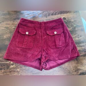 Showpo Burgundy Font Pocket High Waist Corduroy Shorts Size 6